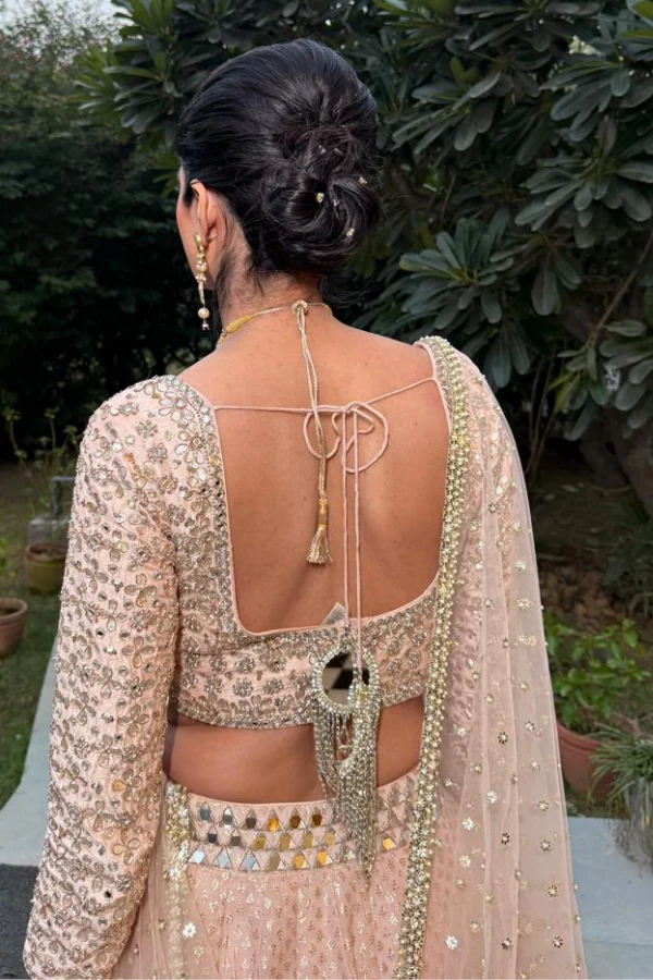 Abhinav Mishra Blush Mirror-Work Lehenga Set - Image 3