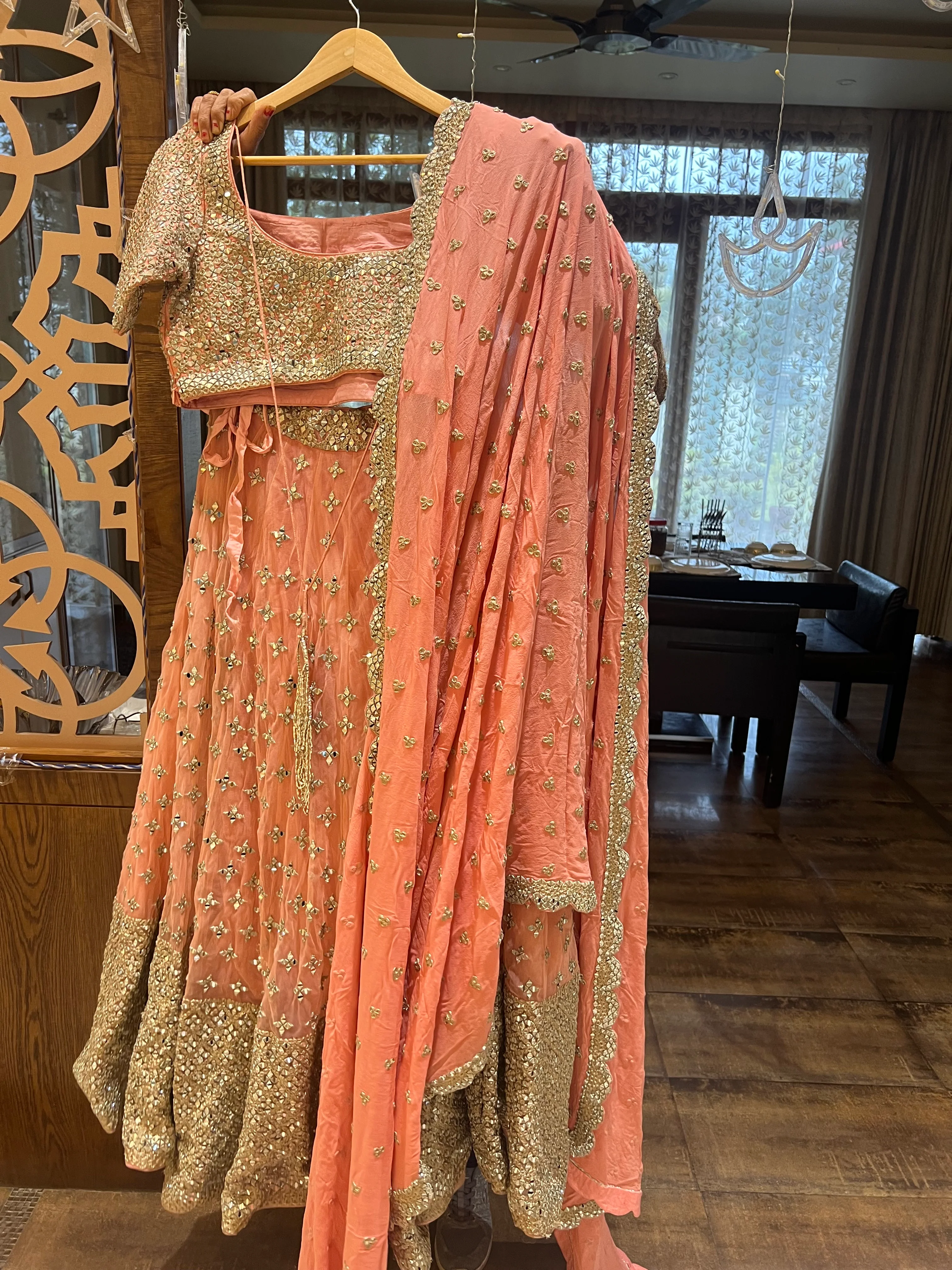 Abhinav Mishra coral embellished lehenga