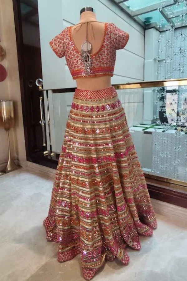 Abhinav Mishra Peach Mirror-Work Lehenga Set - Image 3