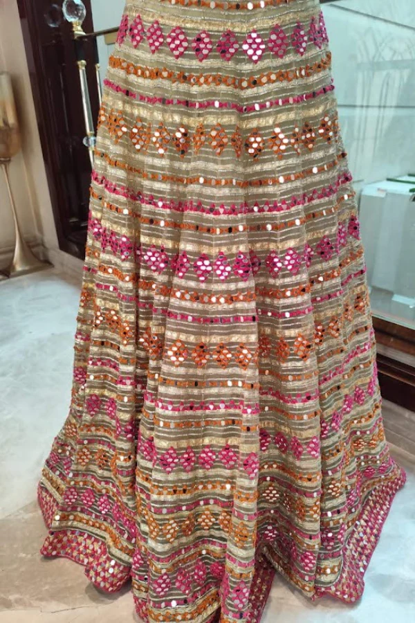 Abhinav Mishra Peach Mirror-Work Lehenga Set - Image 5