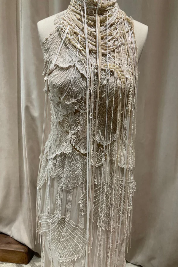 Abhishek Sharma ivory pearl embellished gown - Image 3