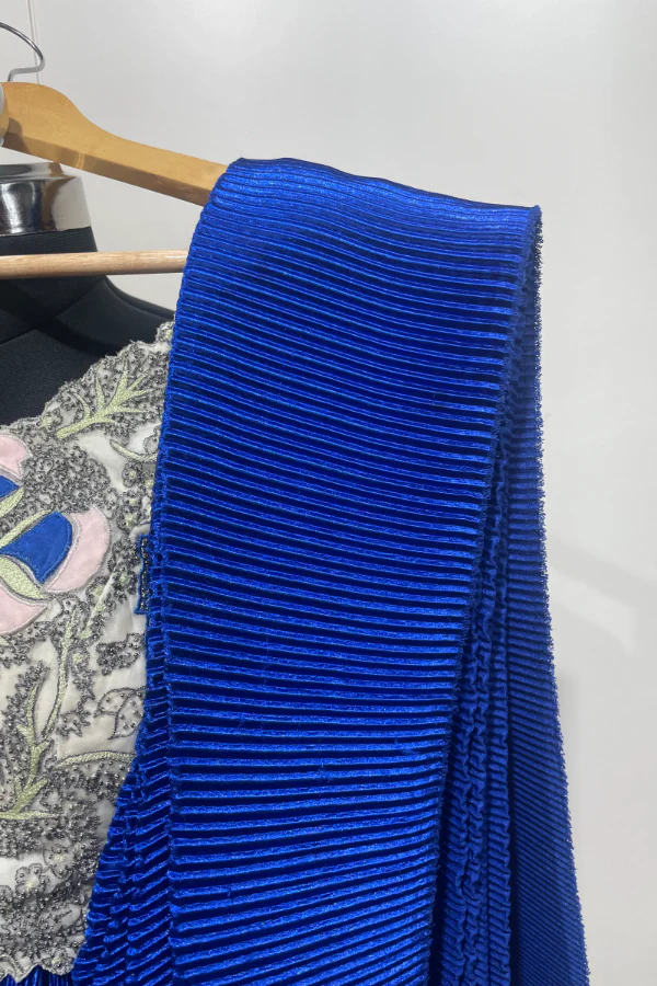 Aisha Rao Electric Blue Pleated Saree - Image 3