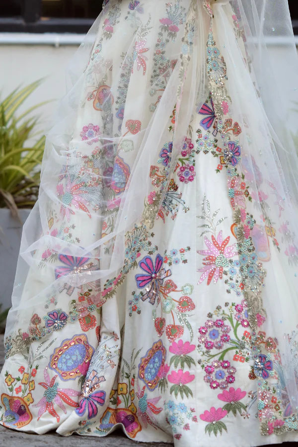 Aisha Rao Zahra ivory kasab satin lehenga - Image 3
