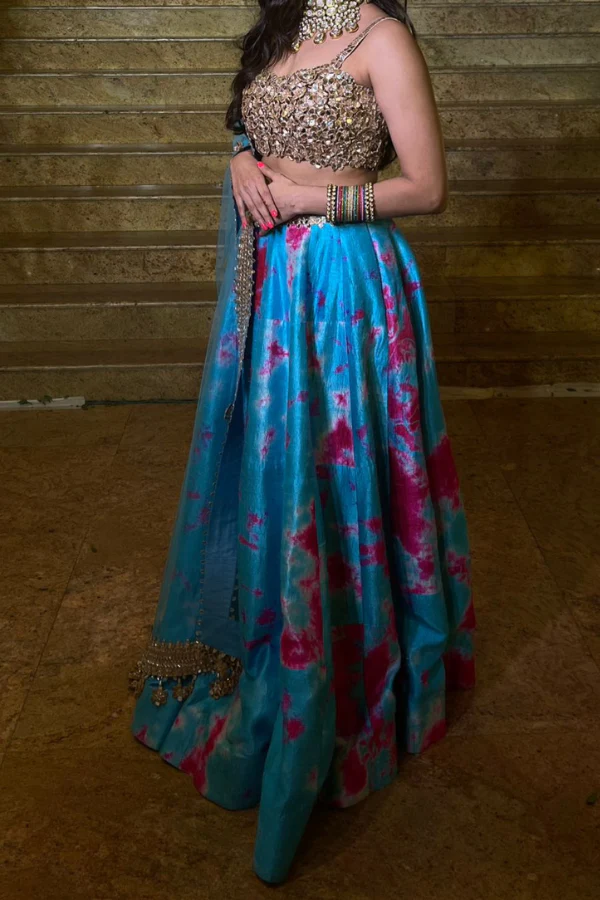 Akanksha Gajaria Turquoise & Pink Tie-Dye Lehenga Set - Image 2