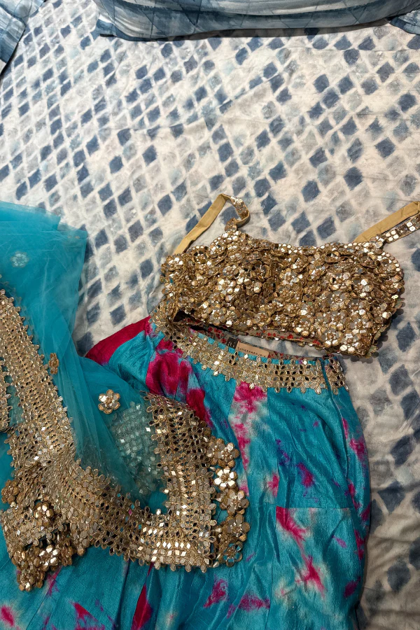 Akanksha Gajaria Turquoise & Pink Tie-Dye Lehenga Set - Image 3