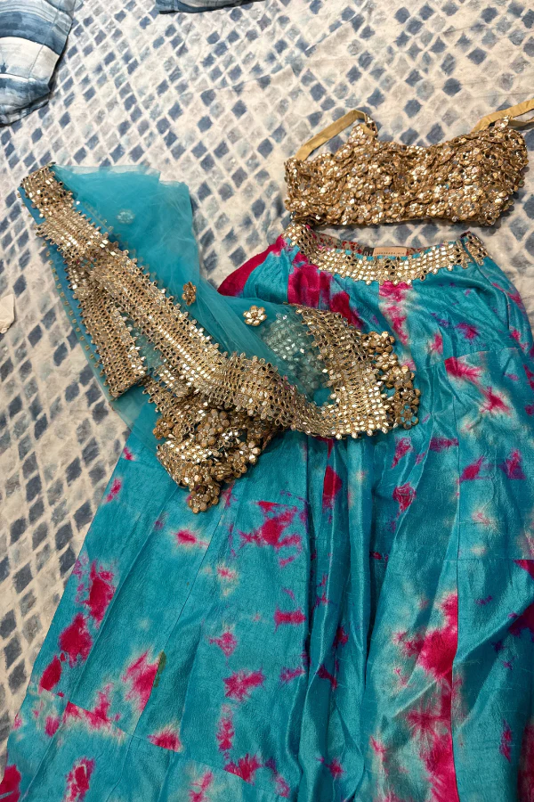 Akanksha Gajaria Turquoise & Pink Tie-Dye Lehenga Set - Image 6