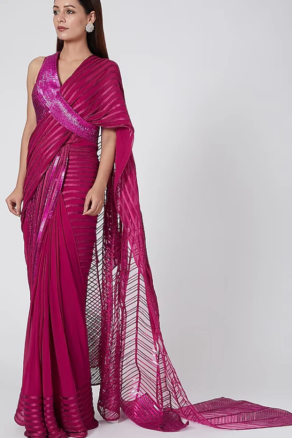 Amit Agarwal Pink Draped Saree