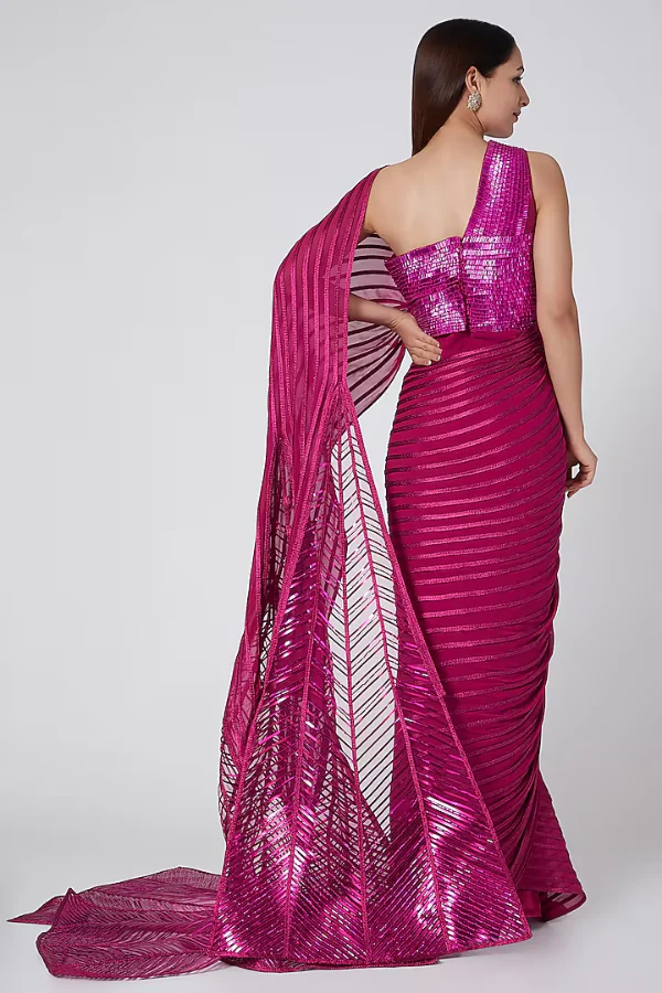 Amit Agarwal Pink Draped Saree - Image 2