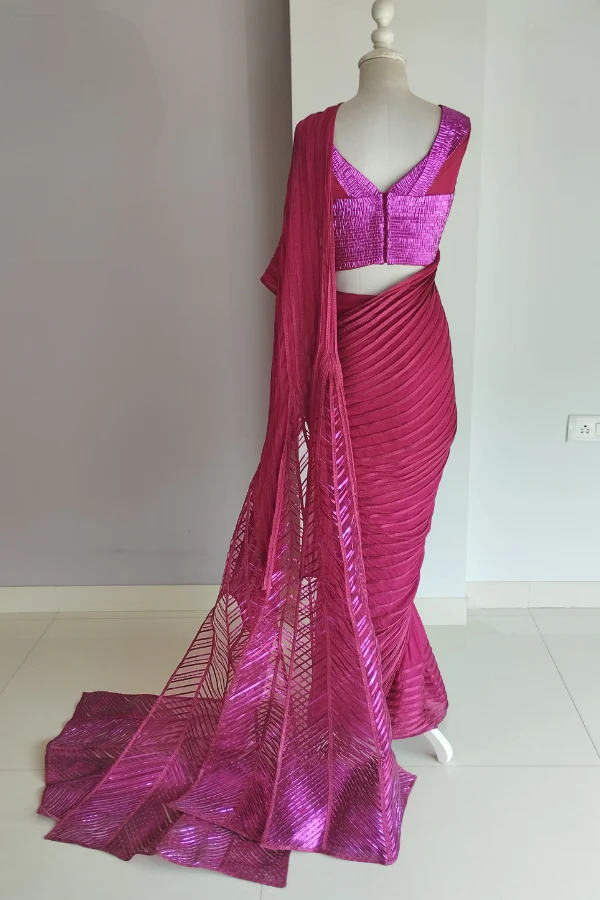 Amit Agarwal Pink Draped Saree - Image 4