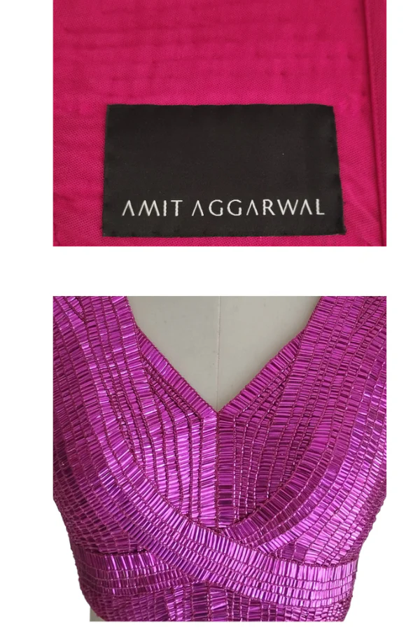 Amit Agarwal Pink Draped Saree - Image 5