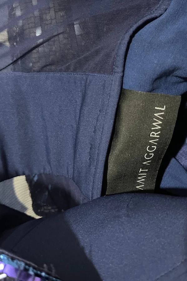 Amit Aggarwal Blue & Black Pre-Draped Saree Set - Image 4