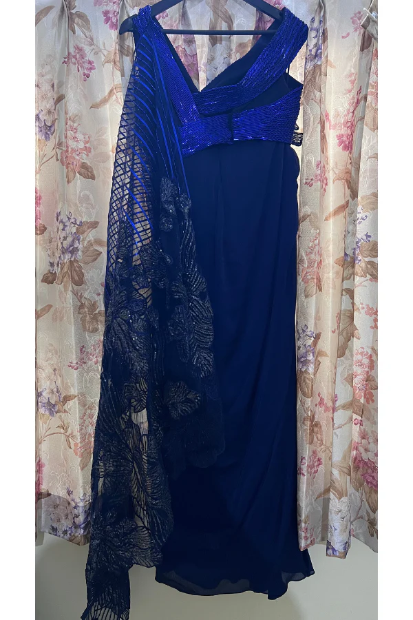 Amit aggarwal blue Pre-Stitched Saree Set - Image 4