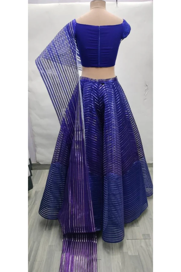 Amit Aggarwal blue striped lehenga - Image 4