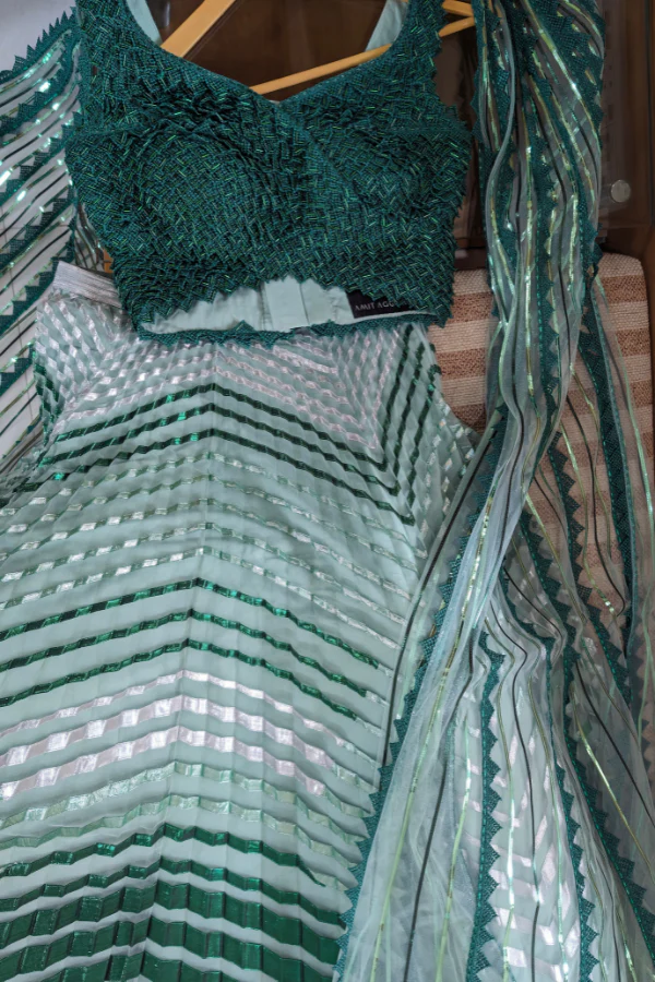 Amit Aggarwal Emerald Green Embroidered Lehenga Set - Image 3
