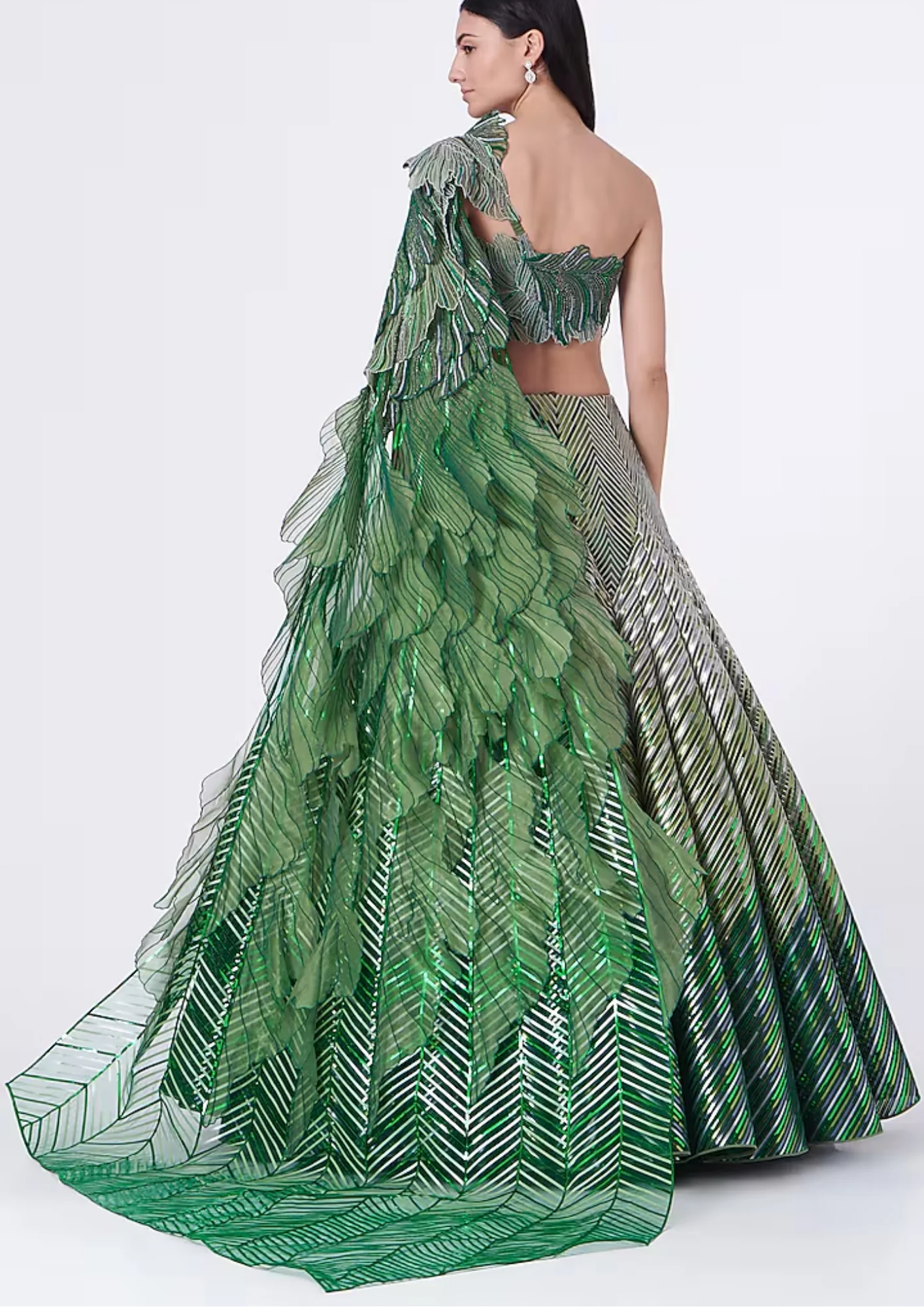 Amit Aggarwal Emerald Green & Pista Green Layered Lehenga Set - Image 2