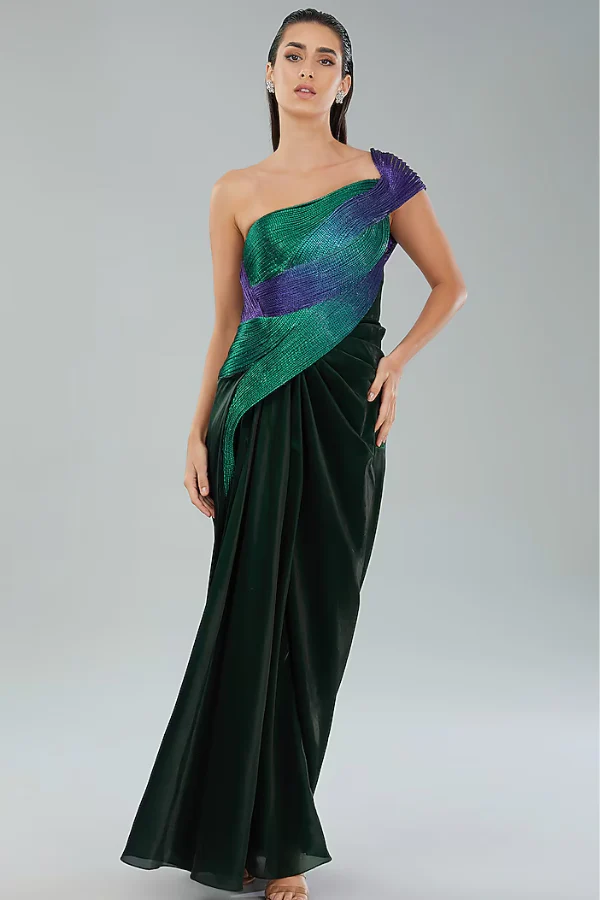 Amit Aggarwal Emerald & Purple Metallic Gown
