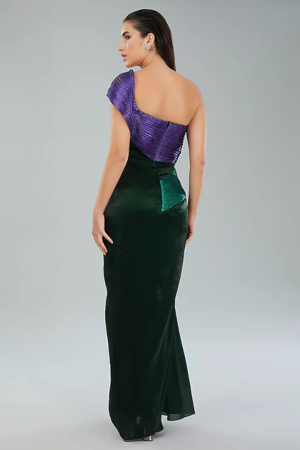 Amit Aggarwal Emerald & Purple Metallic Gown - Image 2