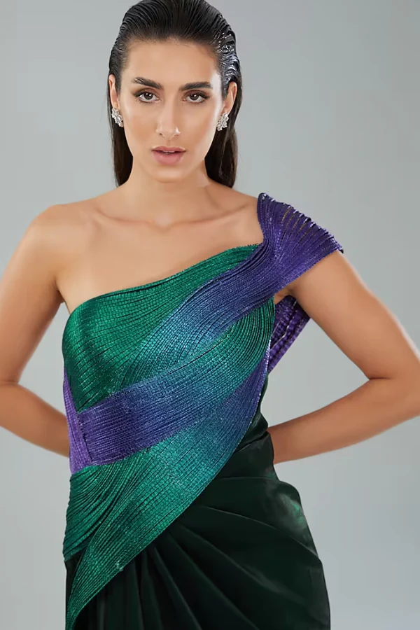 Amit Aggarwal Emerald & Purple Metallic Gown - Image 3