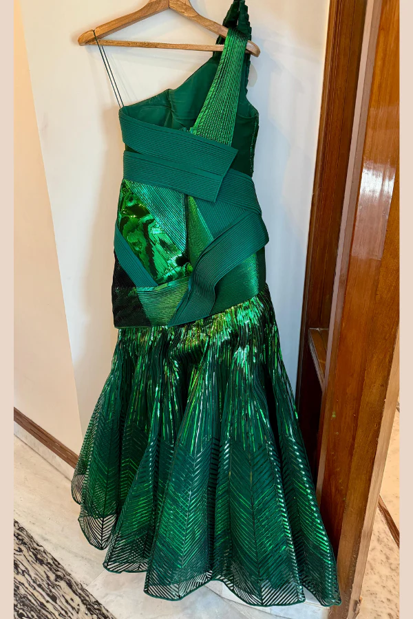 Amit Aggarwal Emerald Sculpted Metallic Gown - Image 3