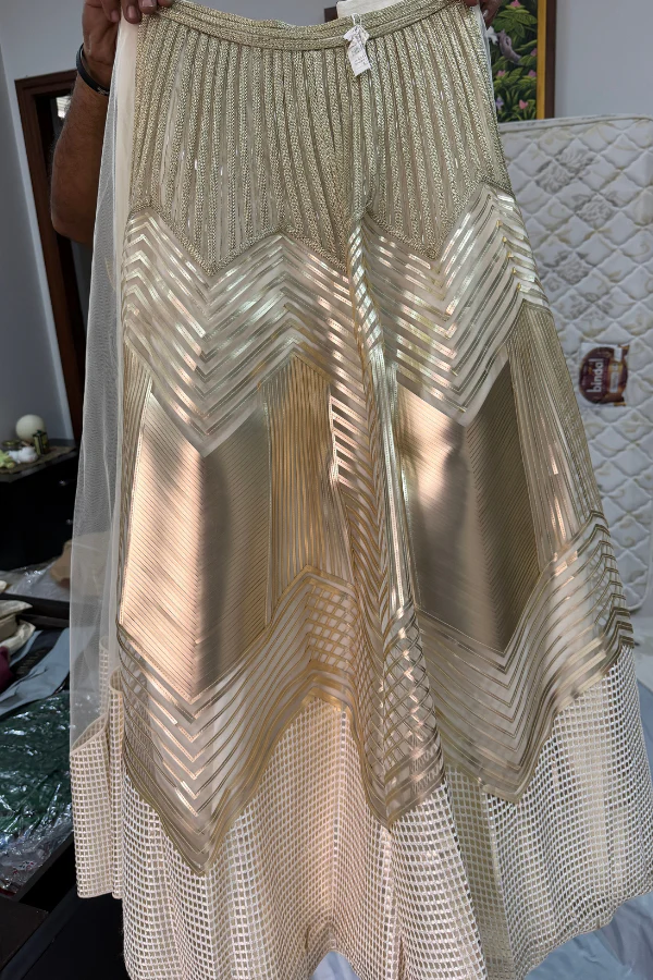 Amit Aggarwal Gold Sculpted Lehenga Set - Image 3