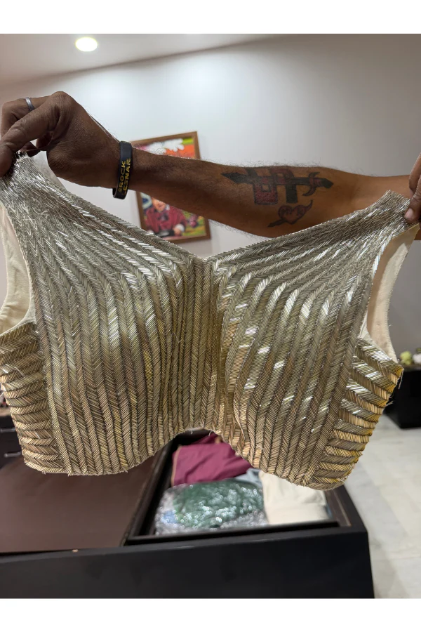 Amit Aggarwal Gold Sculpted Lehenga Set - Image 7