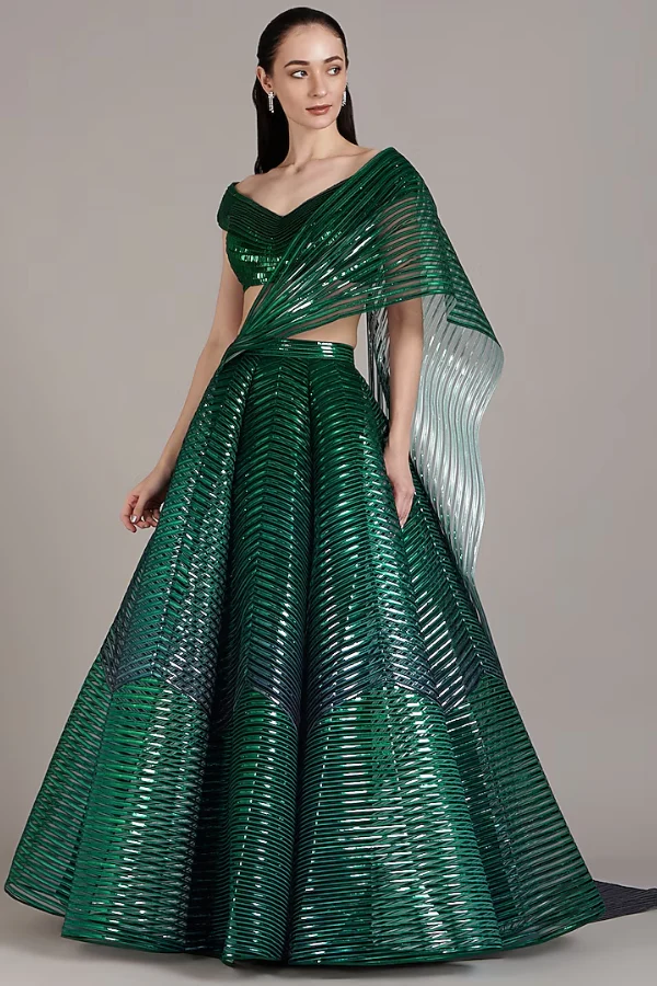 Amit aggarwal green lehenga set - Image 2