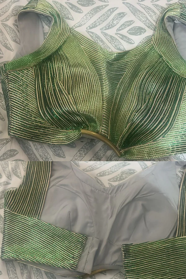 Amit Aggarwal Green Striped Metallic Lehenga Set - Image 5