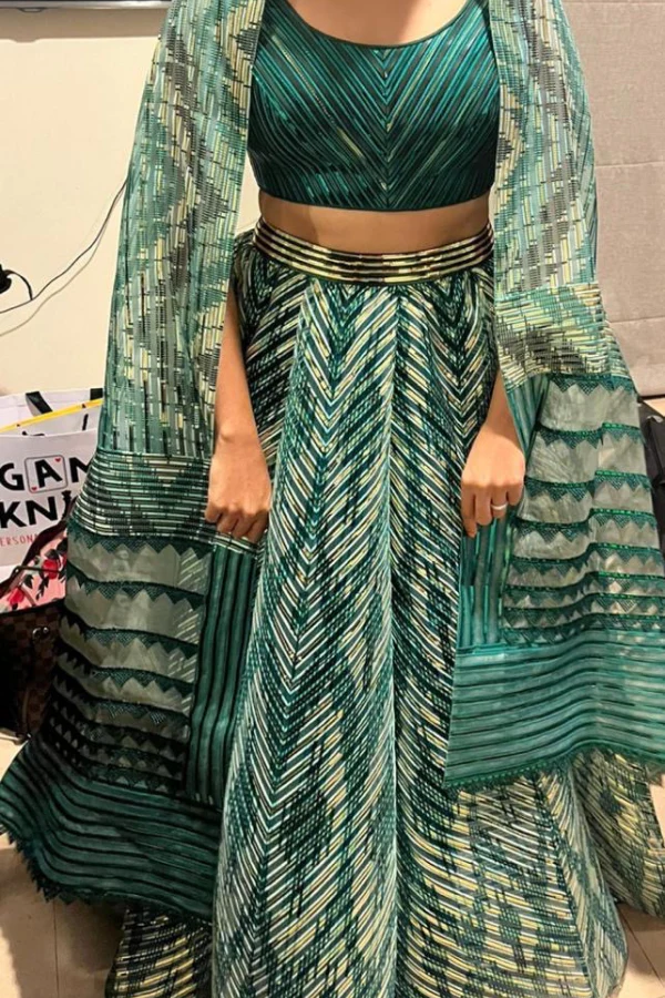 AMIT AGGARWAL Green Striped Structured Lehenga Set - Image 3