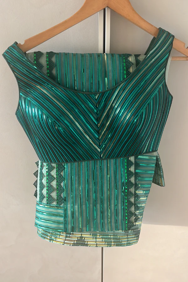 AMIT AGGARWAL Green Striped Structured Lehenga Set - Image 5
