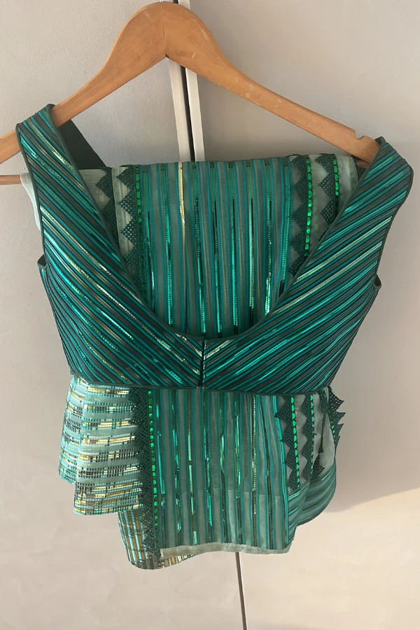 AMIT AGGARWAL Green Striped Structured Lehenga Set - Image 6