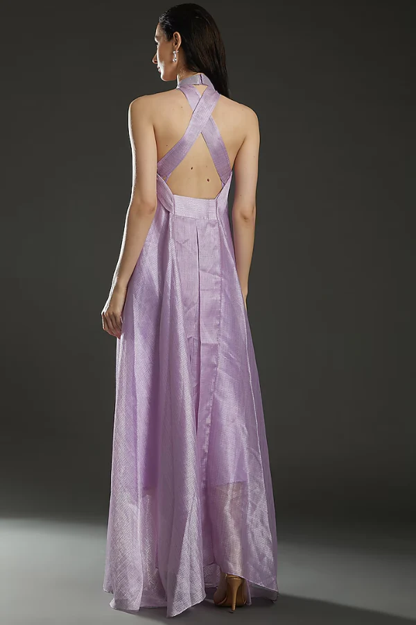 Amit Aggarwal Lilac Striped Fabric Halter Dress - Image 2