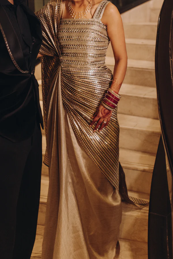 Amit Aggarwal Metallic Hand-Woven Saree - Image 2
