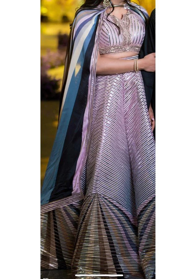 AMIT AGGARWAL METALLIC LEHENGA WITH CAPE - Image 2
