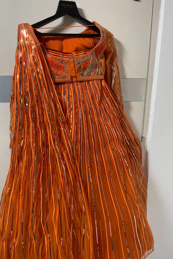 AMIT AGGARWAL Neon Orange  lehenga Set - Image 3