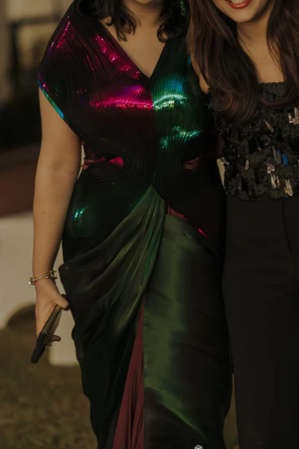 Amit Aggarwal Plum & Emerald Metallic Polymer Gown - Image 3