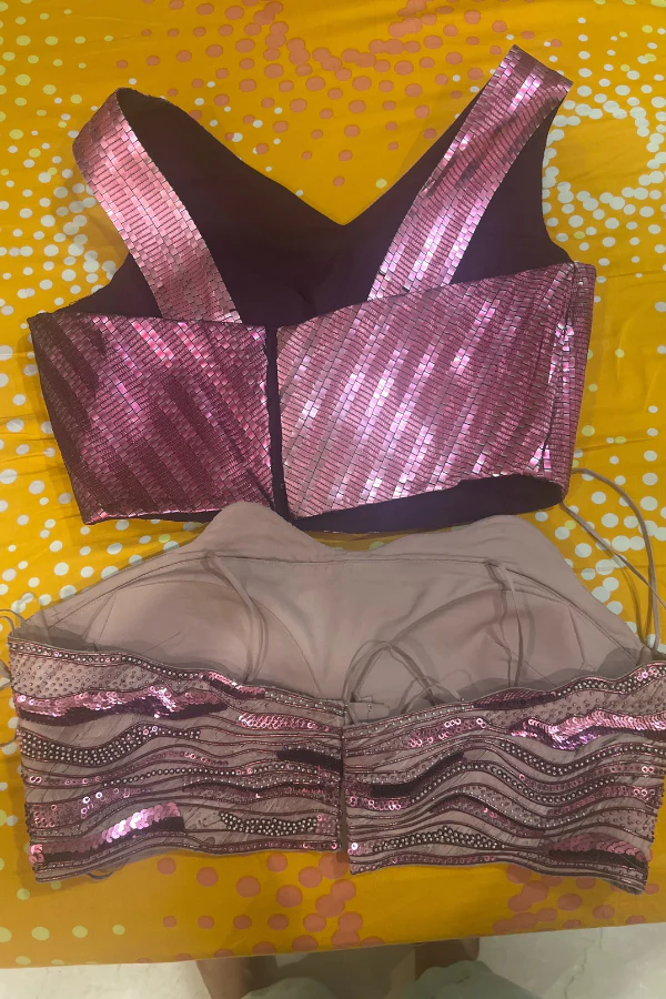 Amit aggarwal plum winged lehenga with 2 blouses - Image 3