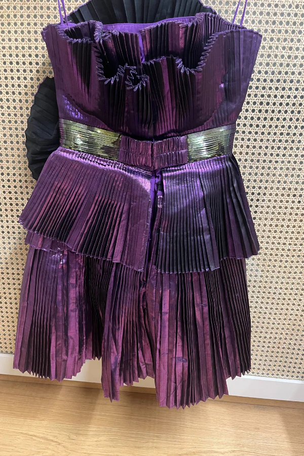 AMIT AGGARWAL Purple Metallic Chiffon Dress - Image 3