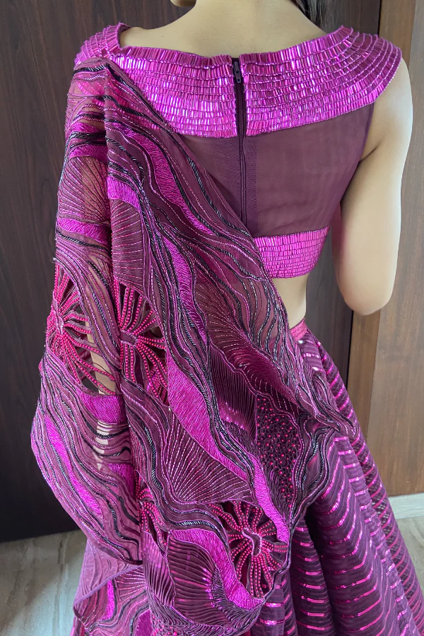Amit Aggarwal Pink striped lehenga - Image 3