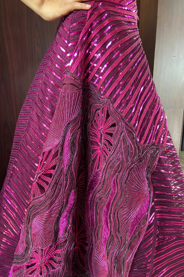 Amit Aggarwal Pink striped lehenga - Image 4