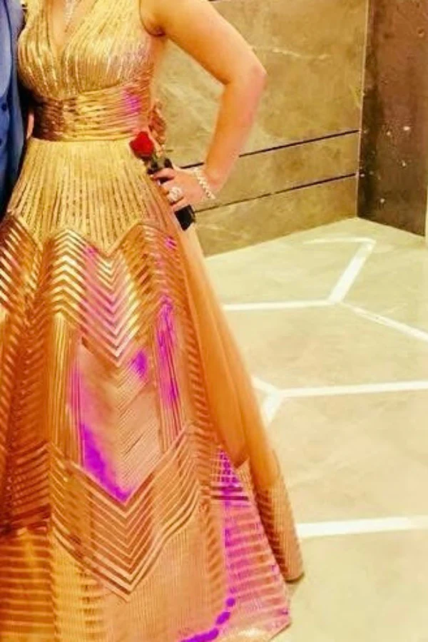 Amit Aggarwal Rose Gold Structured Metallic Gown - Image 3