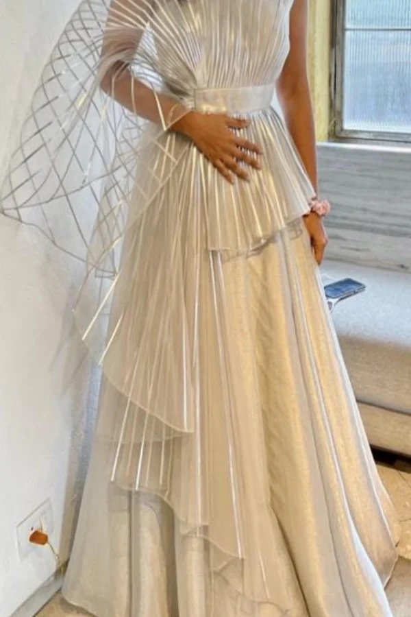AMIT AGGARWAL Silver Striped Gown With Belt - Image 2