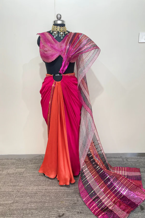 Amit Aggarwal STRUCTURED SAREE WITH METALLIC CORDED BLOUSE - Image 10