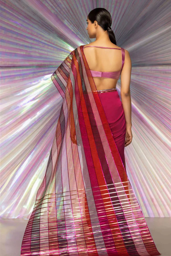 Amit Aggarwal STRUCTURED SAREE WITH METALLIC CORDED BLOUSE - Image 3