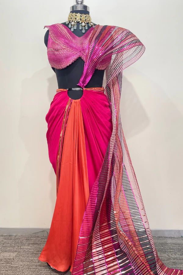 Amit Aggarwal STRUCTURED SAREE WITH METALLIC CORDED BLOUSE - Image 4