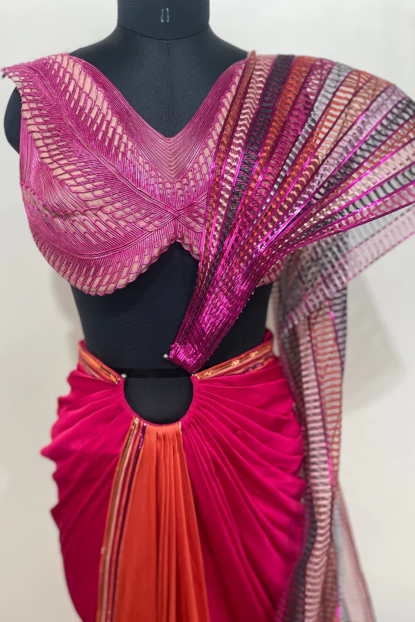 Amit Aggarwal STRUCTURED SAREE WITH METALLIC CORDED BLOUSE - Image 5