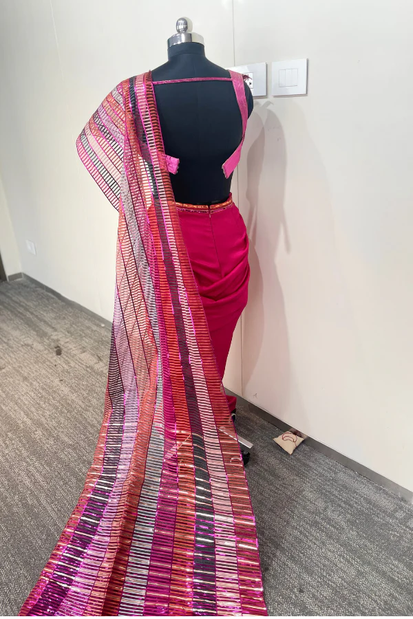 Amit Aggarwal STRUCTURED SAREE WITH METALLIC CORDED BLOUSE - Image 8