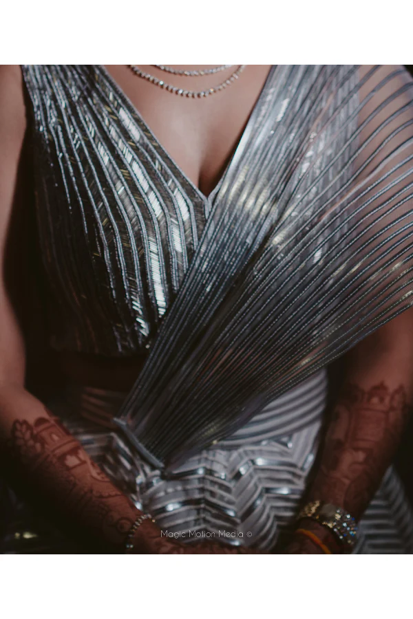 Amit Aggarwal Winged Silver Lehenga - Image 3
