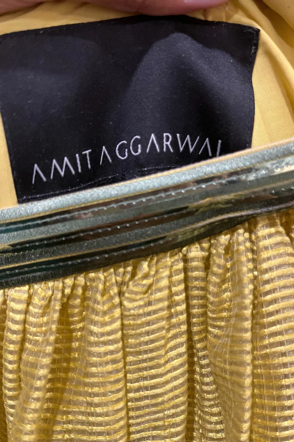 AMIT AGGARWAL Yellow Striped Gathered Lehenga Set - Image 7