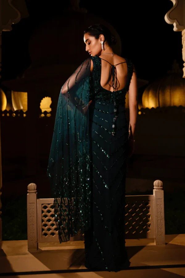 Amit GT Embroidered Saree Gown - Image 3