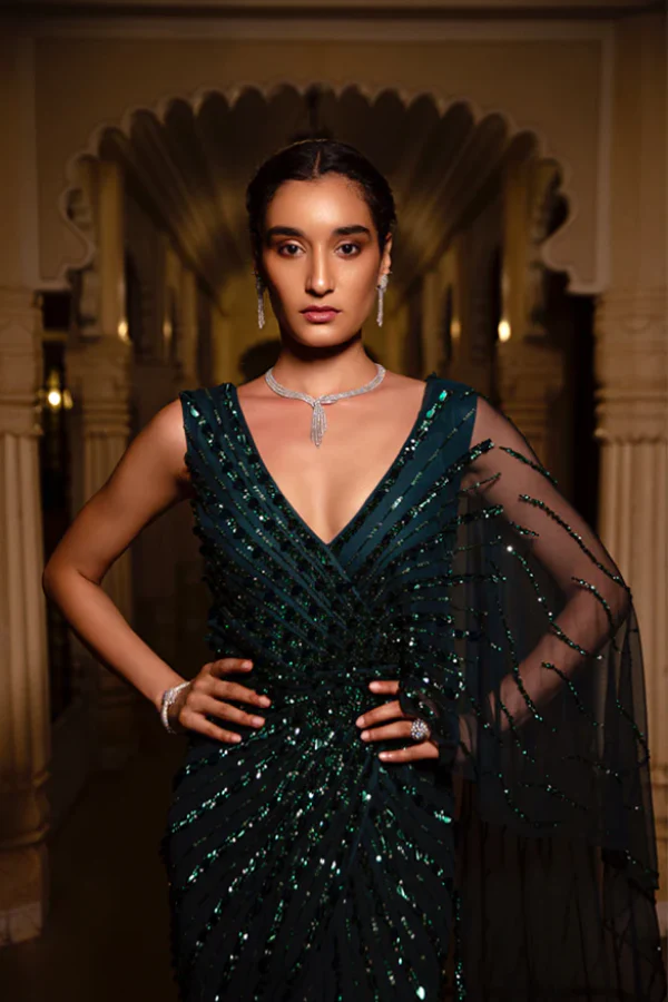 Amit GT Embroidered Saree Gown - Image 4